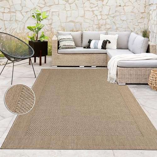 Paco Home Wetterfester Outdoor Teppich 80x150 cm Beige Jute-Look Sisal Optik