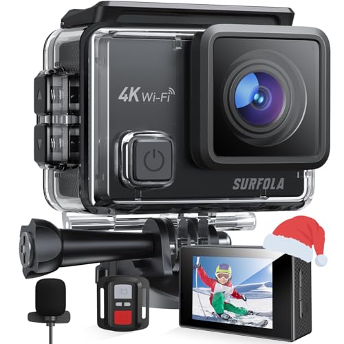 action cam 4k, surfola unterwasserkamera 40m wasserdicht, 20mp, eIS, 170 weitwinkel, wifi, mikrofon, 2 akkus, zubehör, fernbedienung