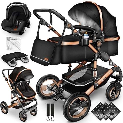 kinderwagen set 3 in 1 mit babywanne, buggy, autoschale, handwärmer, regenschutz - kiduku