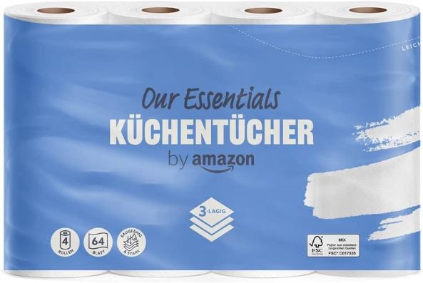 Produktbild: kitchenpaper 4 x 4 rollen 3-lagig von amazon ab 9,33 euro statt 14 euro