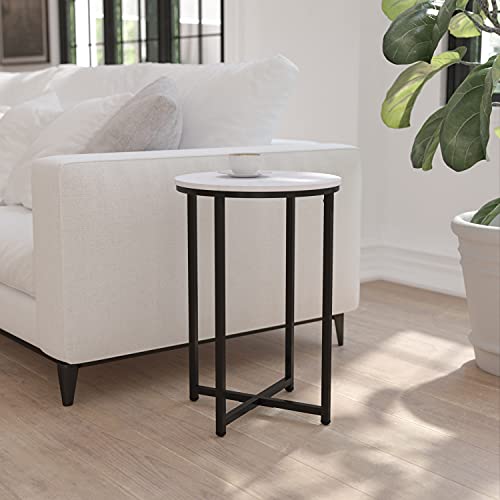 Produktbild: flash furniture beistelltisch weiß marmor matt schwarz für wohnzimmer