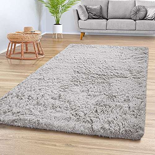 tt home hochflor teppich grau silber 60x100 cm weich modern einfarbig