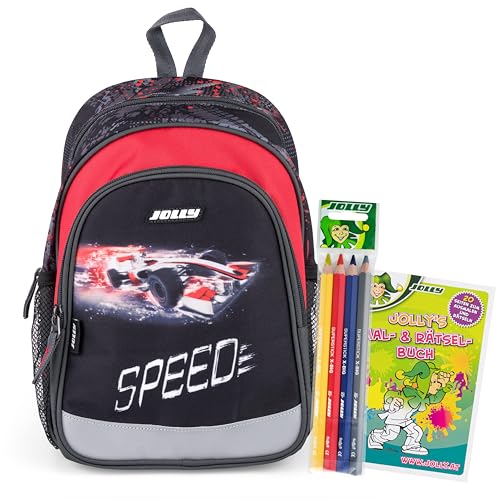 jolly rucksack kindergarten 6-teilig mit verstellbarem gurt und malbuch, buntstifte