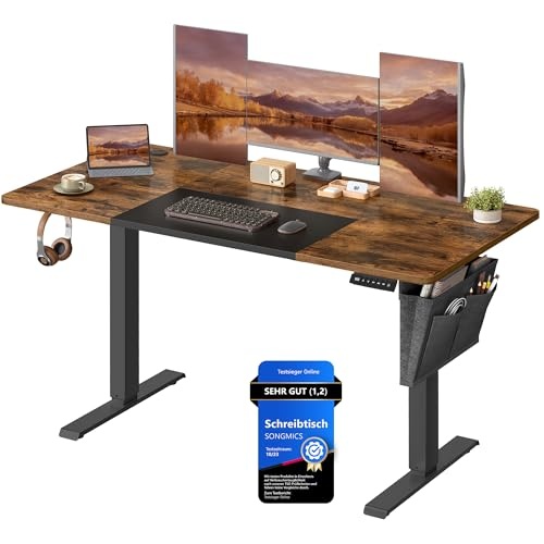 höhenverstellbarer schreibtisch elektrisch SONGMICS 140 x 60 cm vintagebraun tintenschwarz