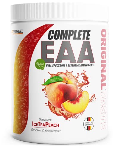 eaa pulver 500g ice tea peach, 12500mg essentielle aminosäuren, vegan, complete eaa