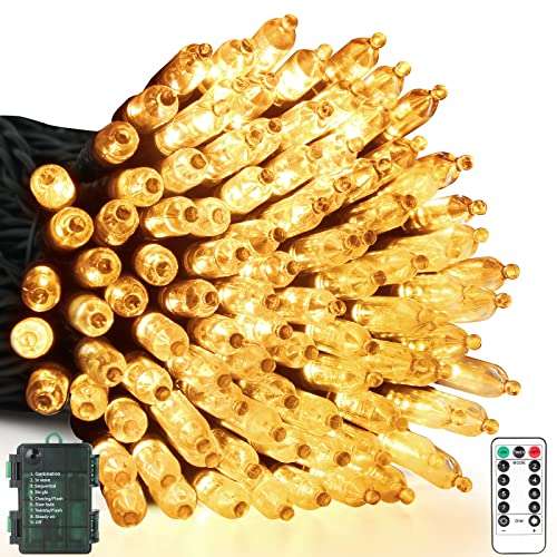 WUJUN 10M Lichterkette 100 LED mit Timer, Memory Funktion, 8 Modi, USB/Batterie, wasserdicht für Weihnachtsdekoration