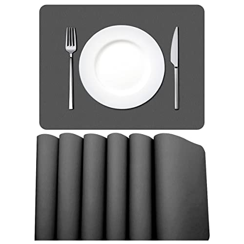Produktbild: morrools abwaschbare tischsets 6er set platzset kunstleder dunkelgrau 42x30cm