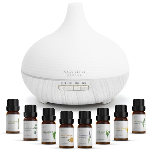 ASAKUKI aroma diffuser 300ml mit 10ml ätherischen ölen, 14 farben LED, luftbefeuchter