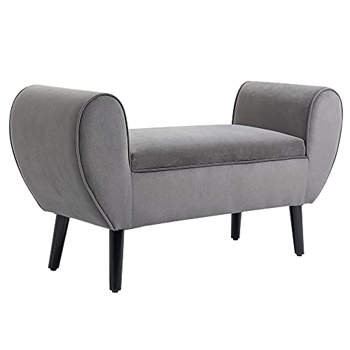 HOMCOM sitzbank mit stauraum, polsterbank samtoptik, armlehne, grau, 118 x 42 x 66 cm