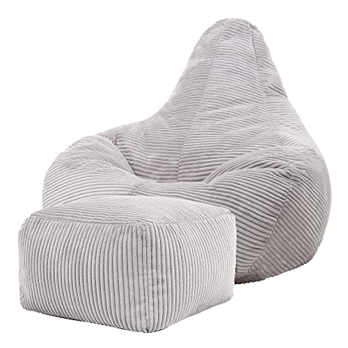 icon dalton sitzsack grau, cord sitzsack mit hocker für schlafzimmer und wohnzimmer