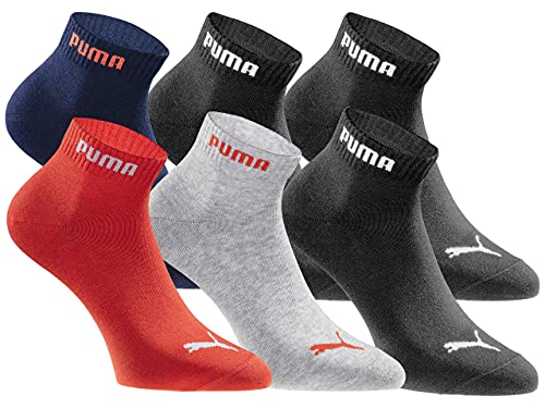 puma quartersocken 18 paar pack schwarz blau rot unisex größe 43-46