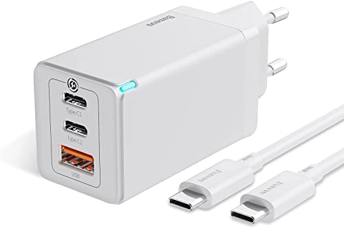 baseus 65w schnellladegerät mit 100w usb c kabel, qc4.0 pd, weiß