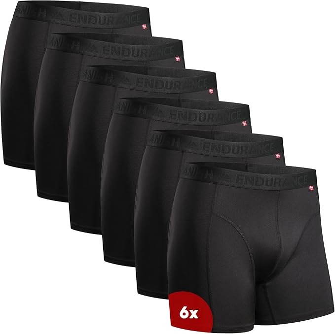 Sport Boxershorts Herren 6er Pack, Schwarz, reguläres/langes Bein, M