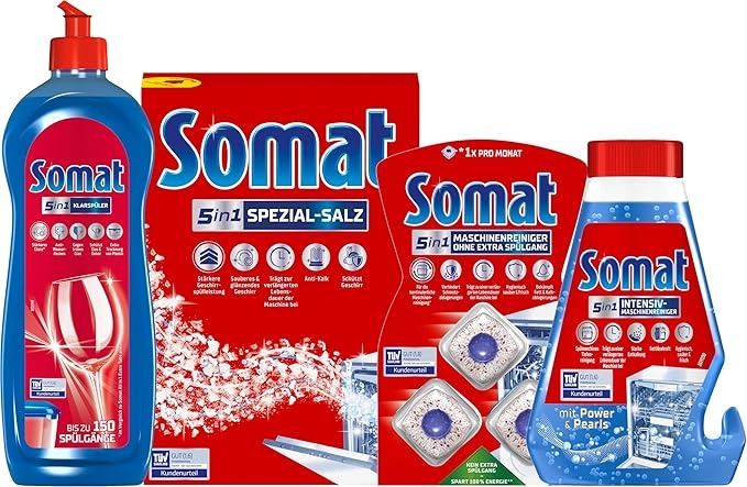 somat 5in1 spülmaschinen-set klarspüler 750 ml, reiniger-tabs 3 stück, spezial-salz