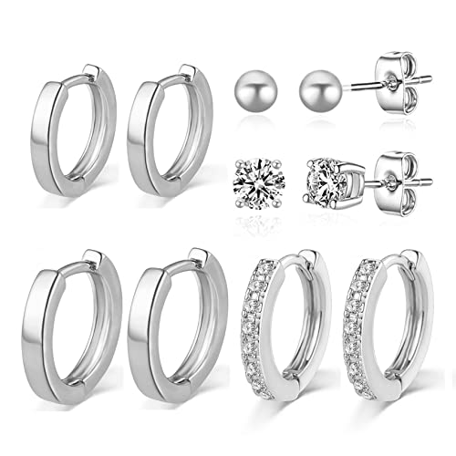 s925 sterling silber creolen damen huggie mit zirkonia, 3 paar knorpel schlafeohringe