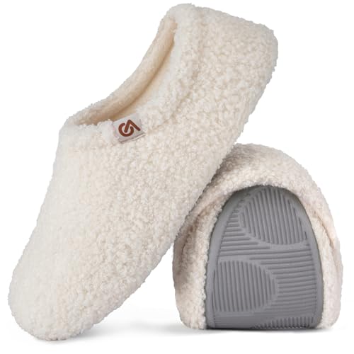 veracosy damen hausschuhe memory foam plüsch antirutsch living slippers 40/41 milch weiß