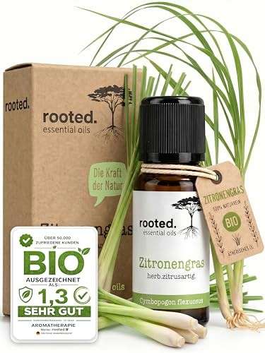 rooted. BIO Zitronengrasöl 10ml - Ätherisches Lemongras Öl für Aromatherapie