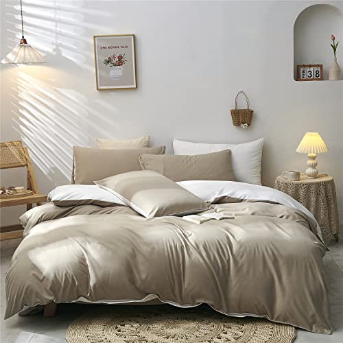 boqingzhu bettwäsche 200x200cm braun beige weiß uni wendebettwäsche set microfaser 2 kissenbezüge 80x80cm