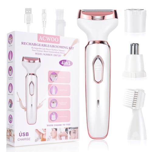 ACWOO 4-In-1 Elektrischer Rasierer für Frauen, schmerzfreier Haartrimmer für Intimbereich, Gesicht, Nase, Achseln, USB-Aufladung