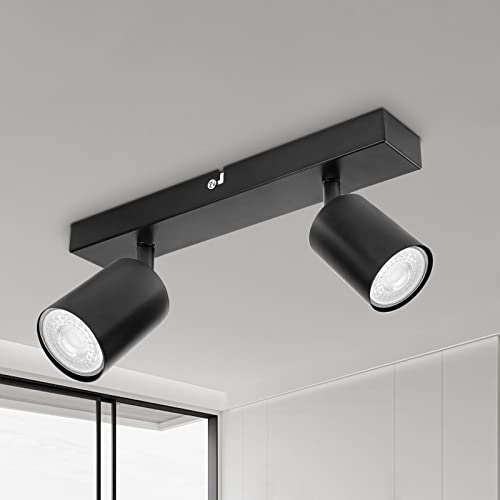 Produktbild: dehobo led deckenstrahler 2 flammig schwenkbar 350, gu10 wandstrahler schwarz