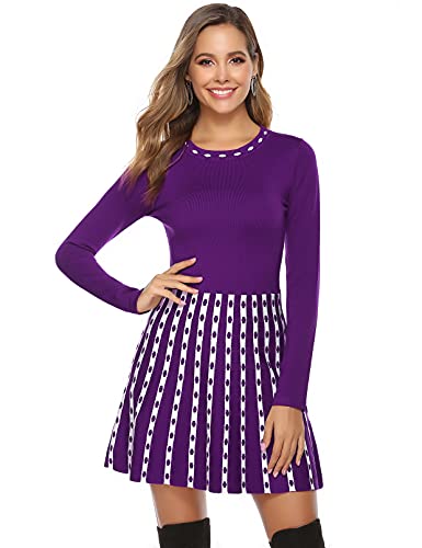 gyabnw damen strickkleid a-linie langarm violett retro minikleid für cocktail und freizeit