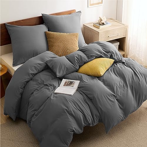bedsure bettwäsche 135x200 anthrazit 4-teilig, 2 bettbezüge 135x200 cm, 2 kissenbezüge 80x80 cm, öko-tex mikrofaser mit reißverschluss