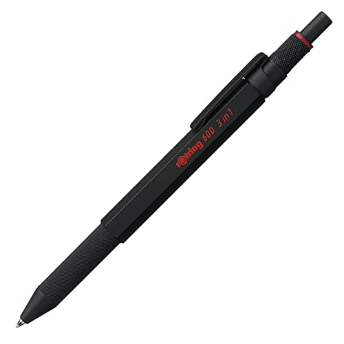 rOtring 600 3-in-1 Schreibgerät, Kugelschreiber schwarz-rot, Druckbleistift 0,5 mm