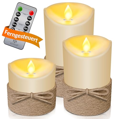 kesser led kerzen 3er set flammenlos mit fernbedienung und timer 10-15cm hoch