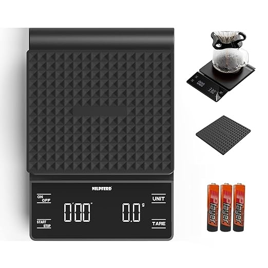 Digitale Kaffeewaage mit Timer, Präzision 0,1g/3 kg, LED-Touchscreen