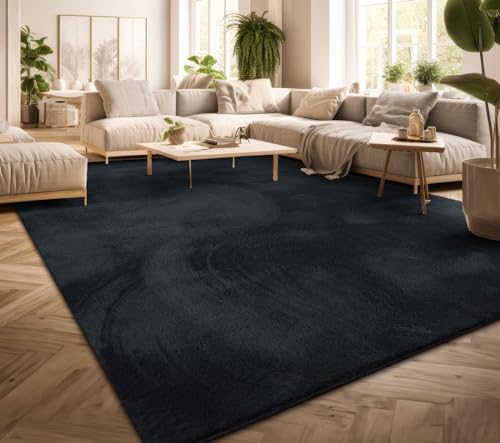 tt home teppich kurzflor blau navy 80x150 cm anti-rutsch waschbar