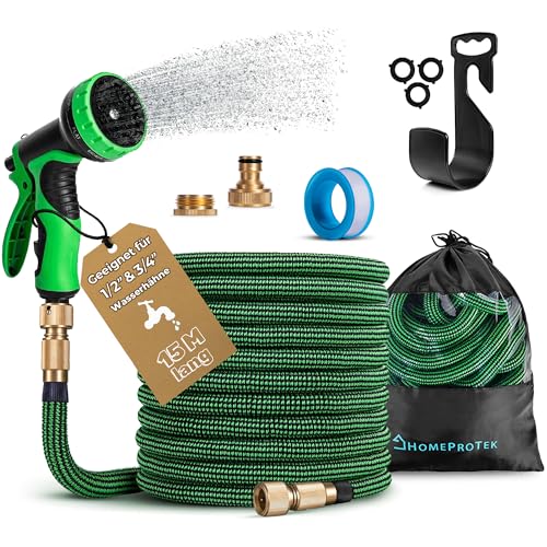 Produktbild: HOMEPROTEK 15m flexibler gartenwasserschlauch mit messingverschraubungen und latex