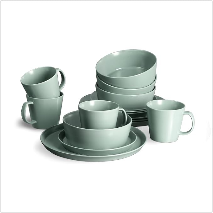 Keramik Porzellan Geschirrset 16tlg. Sweet Scandi, 4 Personen, anthrazit/mint