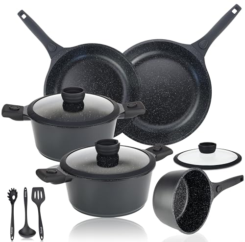 divory induktions-kochtopf-set 14 teile mit deckeln, beschichtete töpfe und pfannen