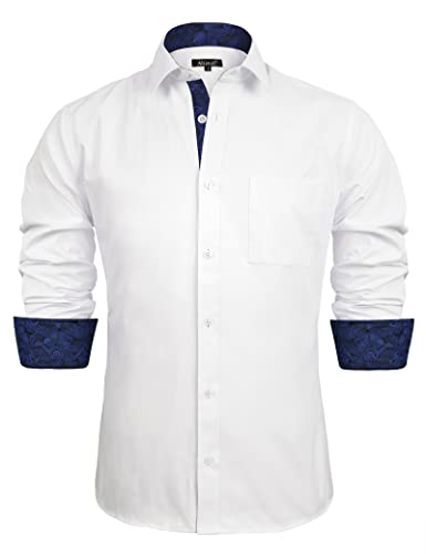 alizeal slim fit herren businesshemd langarm patchwork weiß königsblau L