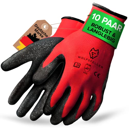 WOLFSFELLER Arbeitshandschuhe Herren Damen, 10 Paar Garten-Mechanikerhandschuhe Gr 8