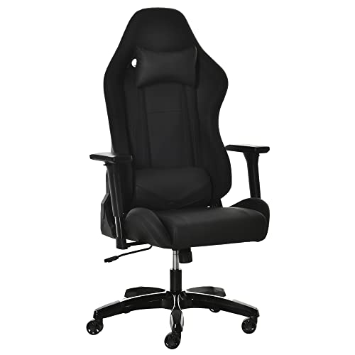 vinsetto gaming stuhl ergonomisch, höhenverstellbar, wippfunktion, schwarz, kunstleder