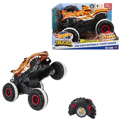 Hot Wheels Monster Trucks Ferngesteuertes Auto Tiger Shark mit Terrain Stomp