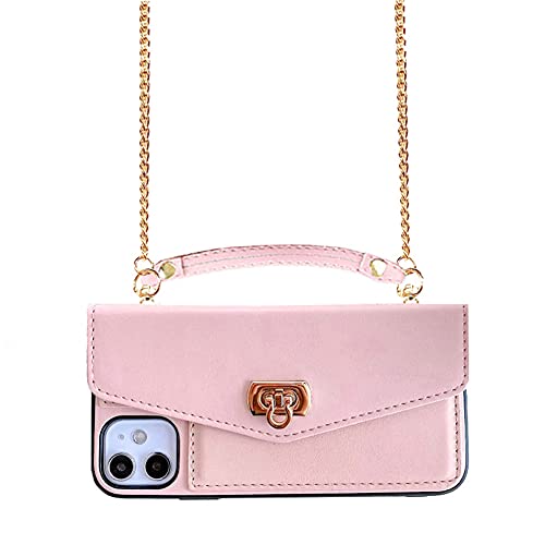 handykette handyhülle für apple iphone 13 pro max, pu leder flip wallet, rosa