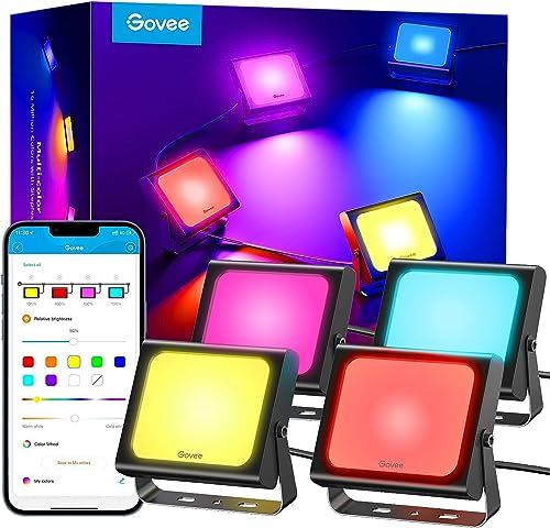 govee smart led strahler rgbicww outdoor strahler mit alexa, 4er pack, ip66 wasserdicht