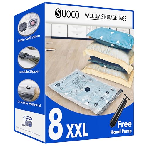 suoo vakuumbeutel für kleidung set 8 xxl 120 x 90 cm mit handpumpe aufbewahrung für reisen