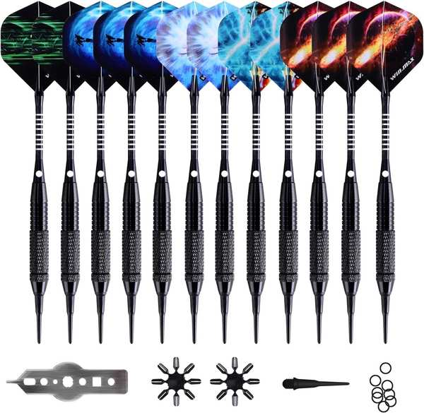 win.max darts soft tip für elektronische dartboards, 12 stück, 18 g set