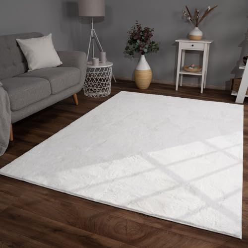 tt home hochflor teppich kunstfell weiß 200x280 cm weich modern unifarben