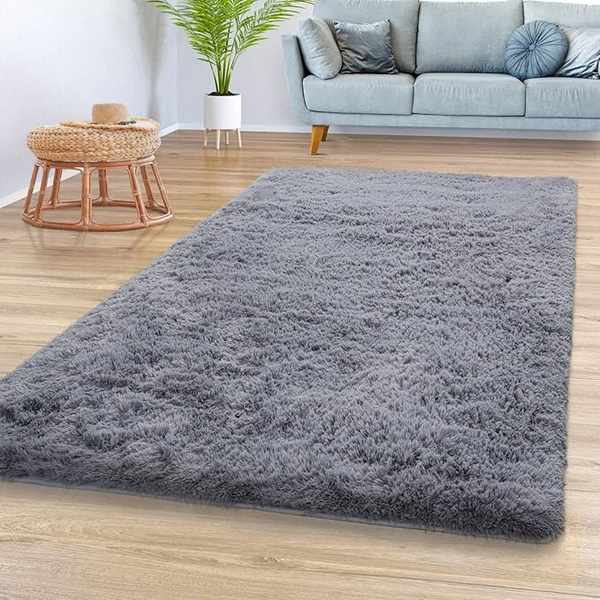 tt home hochflor teppich grau 160x220 cm weich modern einfarbig