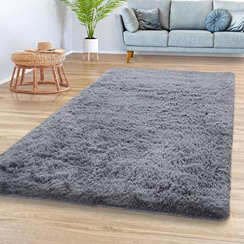 tt home hochflor teppich grau 140x200 cm weich modern einfarbig für wohnzimmer