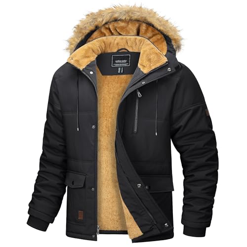 Produktbild: Herren Parka Jacke Warm Gefüttert Winter Daunenjacke Winddicht Schwarz M