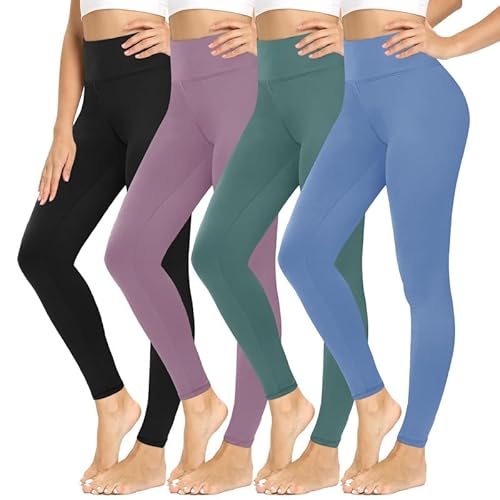 campsnail leggings damen high waist blickdicht weich elastisch yoga sport gym schwarz/dunkelgrün/hellblau/lila one size (de34-40)