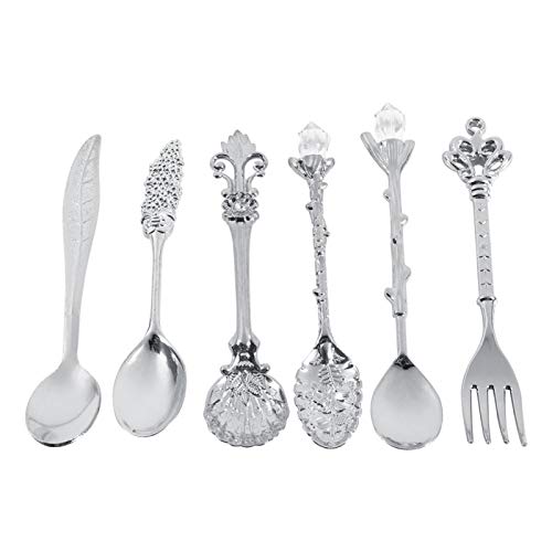 retro weinlese zink legierung besteckset 6-teilig silber metall löffel gabel