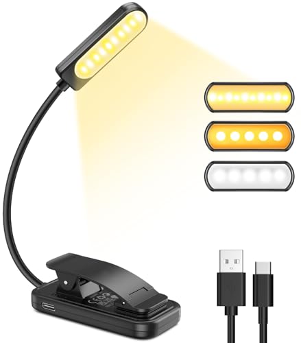 garite leselampe mit klemme, 10 led, stufenlos dimmbar, 3 farbmodi, usb wiederaufladbar