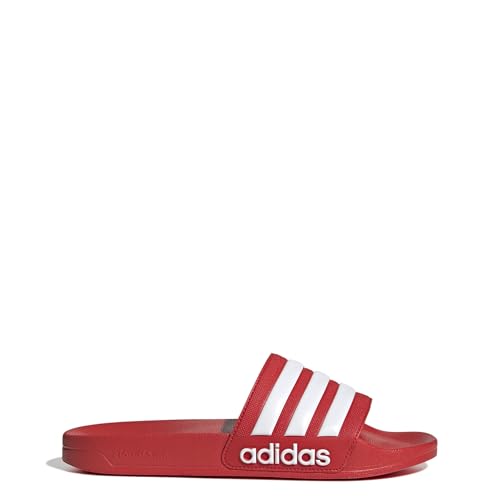 adidas Adilette Shower Slides Unisex Slipper, Vivid Red / Cloud White, 46 EU