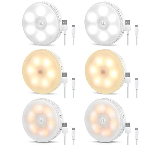 tailcas nachtlicht mit bewegungsmelder, led bewegungslicht 4 modi, 6 stk batterie usb wiederaufladbar